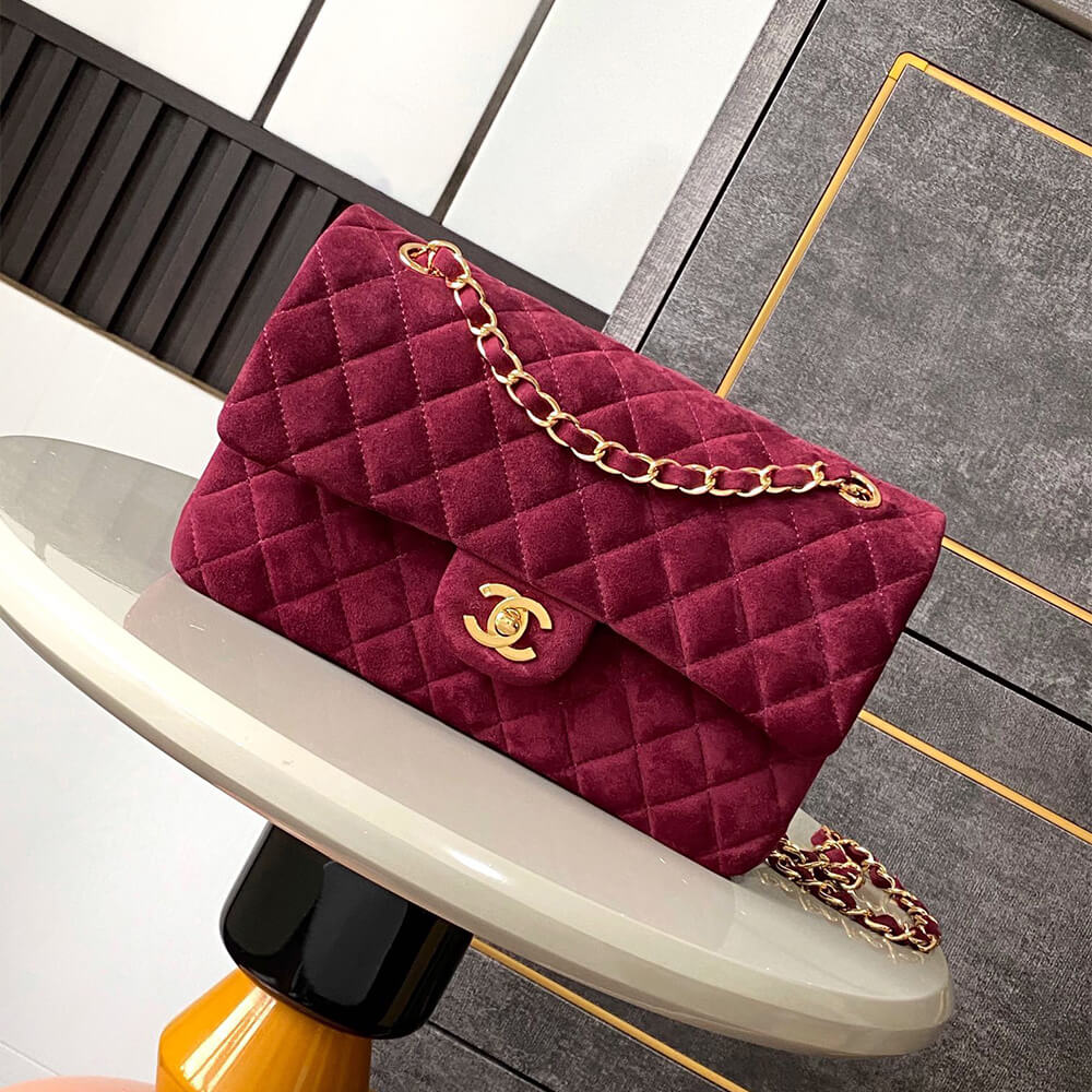 Ch**el suede classic double flap handbag(high-end grade)