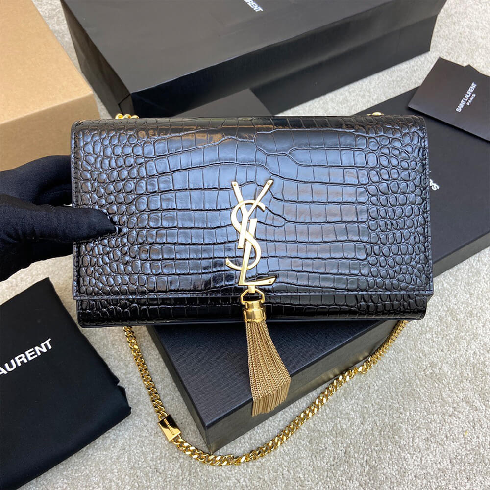 Y51 kate medium tassel in crocodile-embossed leather