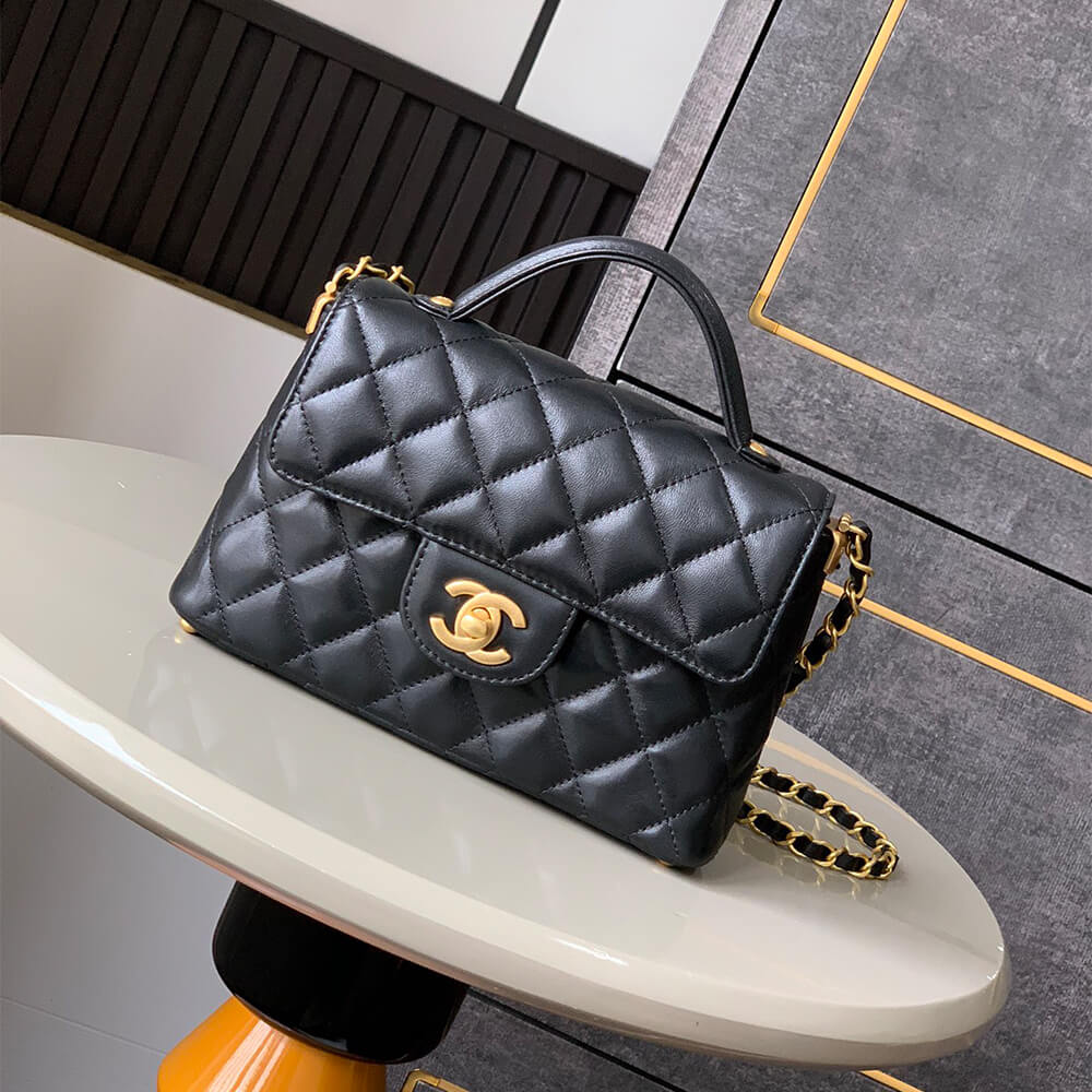 Ch**el small flap bag with top handle(high-end grade)