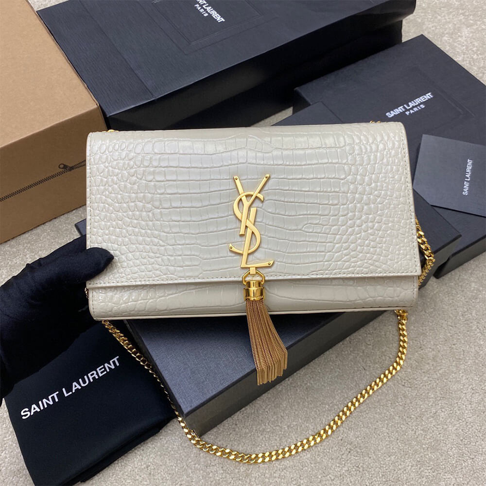 Y51 kate medium tassel in crocodile-embossed leather