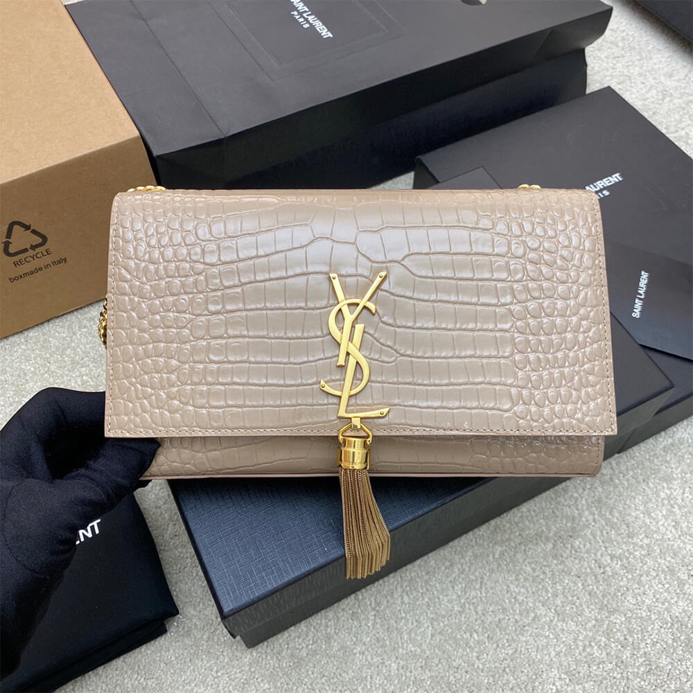 Y51 kate medium tassel in crocodile-embossed leather