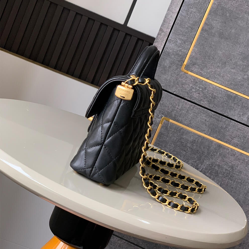 Ch**el small flap bag with top handle(high-end grade)