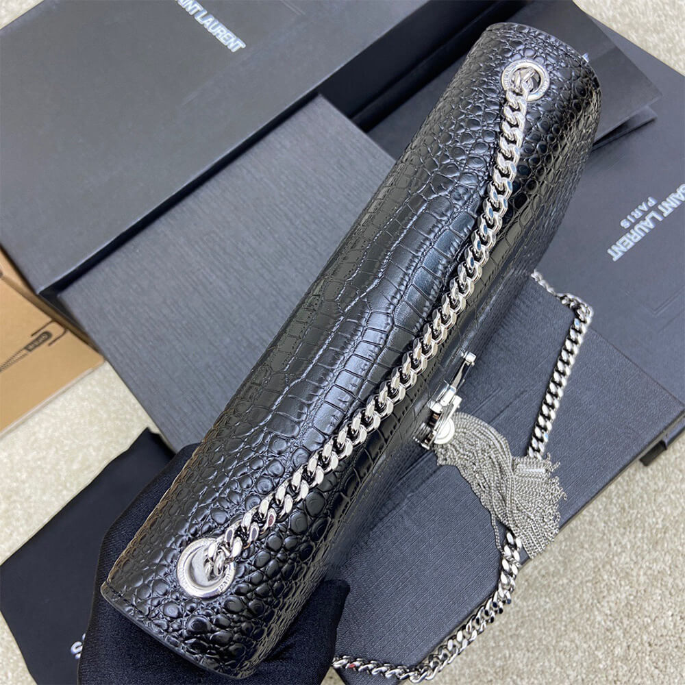 Y51 kate medium tassel in crocodile-embossed leather