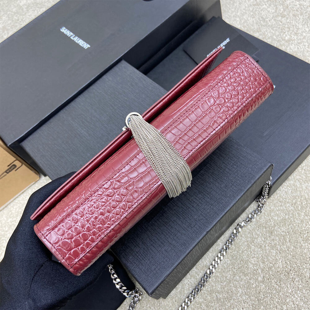 Y51 kate medium tassel in crocodile-embossed leather