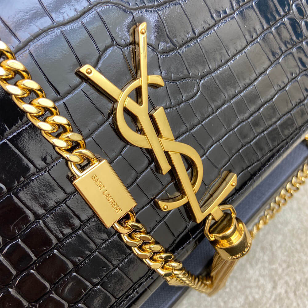 Y51 kate medium tassel in crocodile-embossed leather