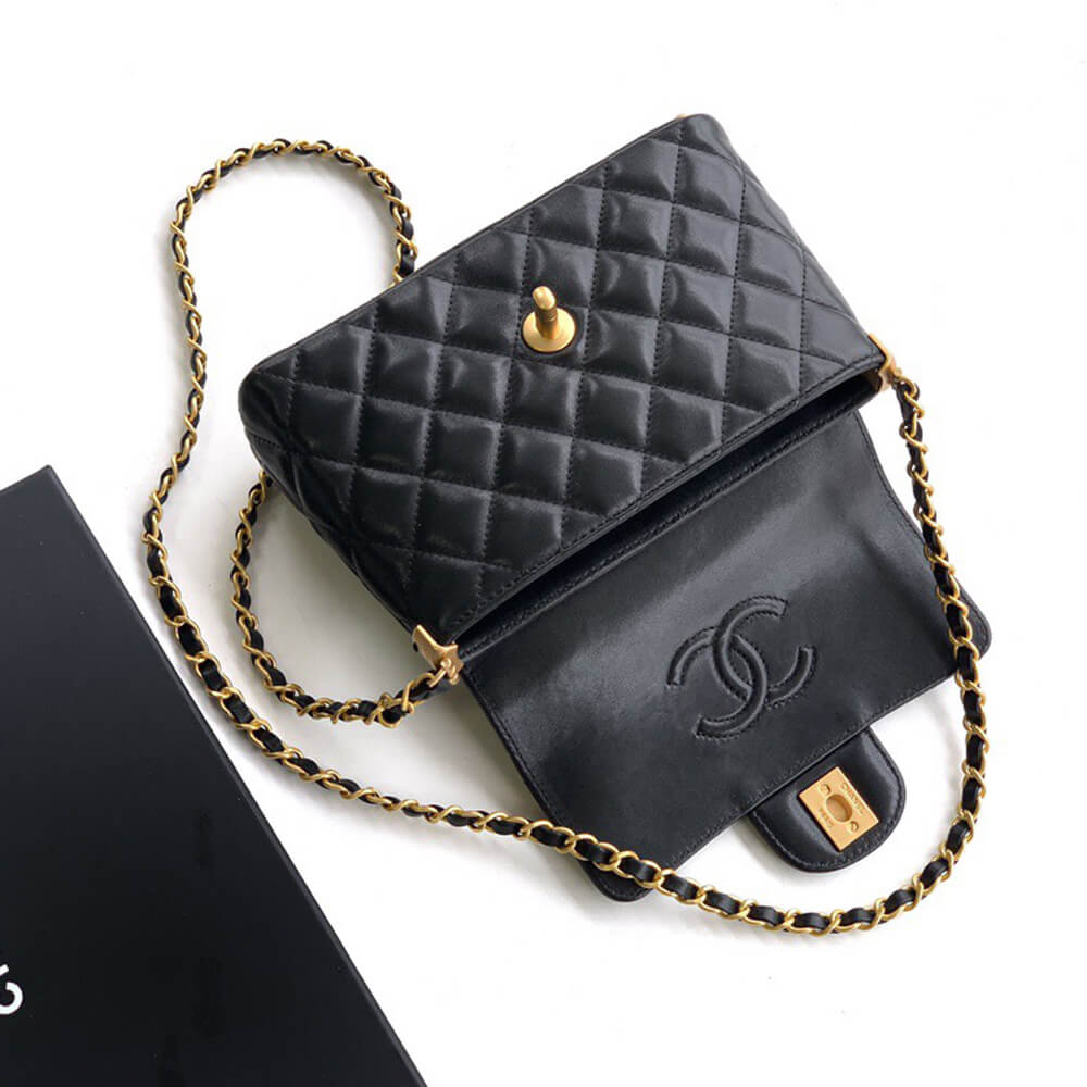 Ch**el small flap bag with top handle(high-end grade)