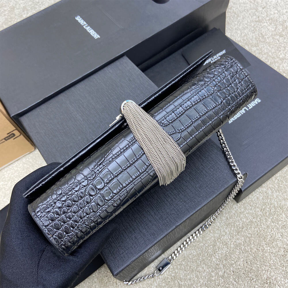Y51 kate medium tassel in crocodile-embossed leather
