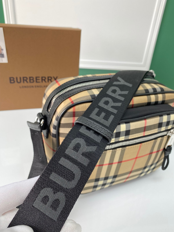 B**rry vintage check and leather crossbody bag