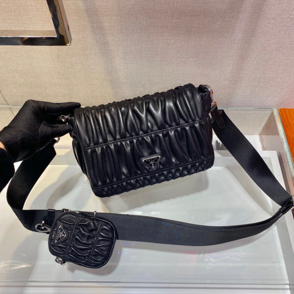 Pra*a gaufré nappa leather shoulder bag