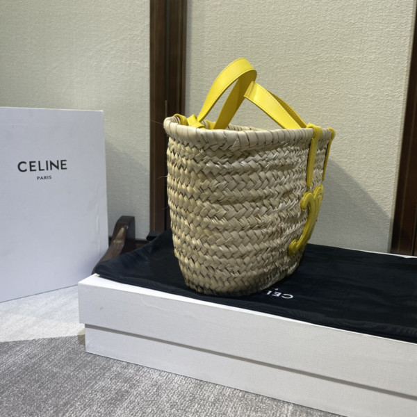 CELIN* TRIOMPHE CELIN* CLASSIC PANIER IN PALM LEAVES AND CALFSKIN