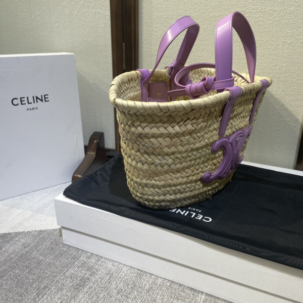 CELIN* TRIOMPHE CELIN* CLASSIC PANIER IN PALM LEAVES AND CALFSKIN