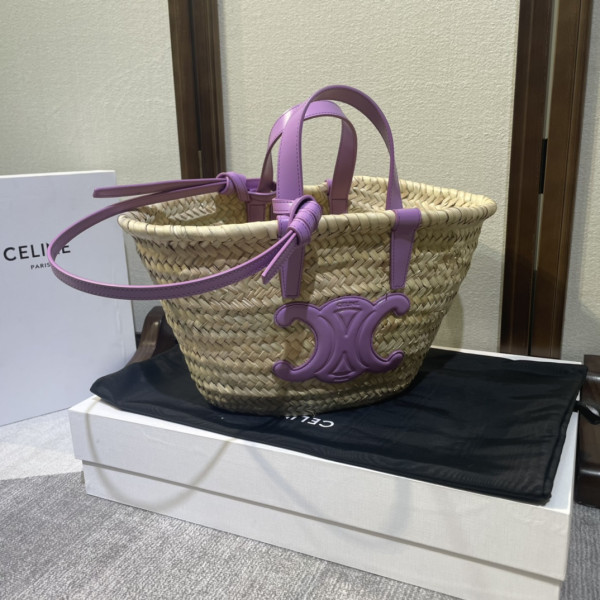 CELIN* TRIOMPHE CELIN* CLASSIC PANIER IN PALM LEAVES AND CALFSKIN