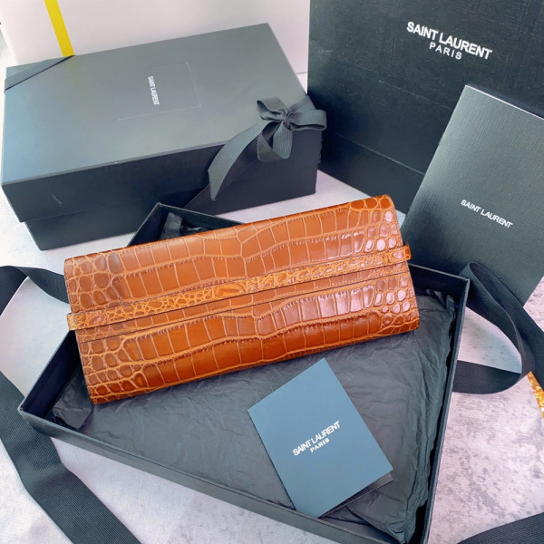 Y*L manhattan clutch in crocodile-embossed leather