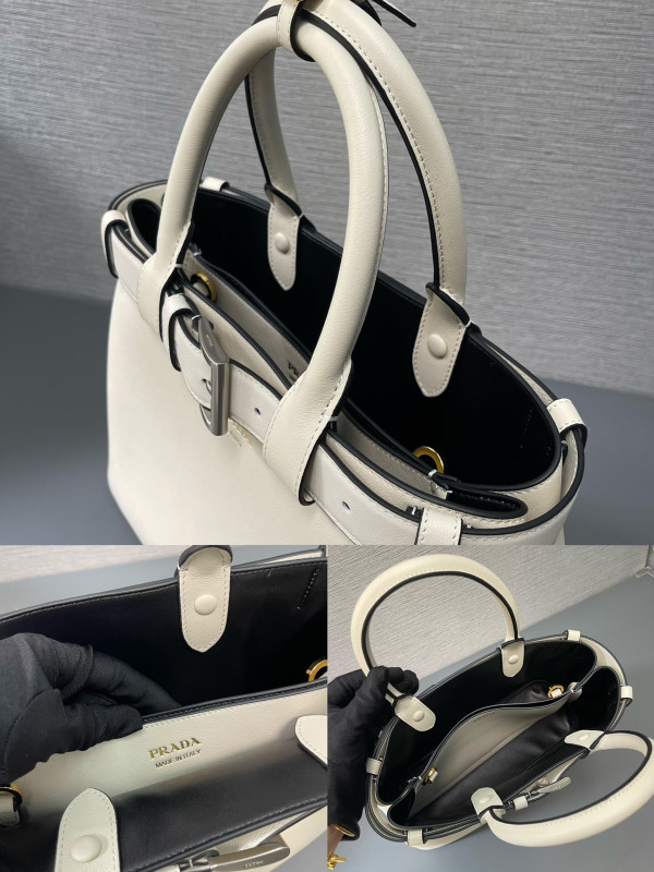 Pra*a buckle large leather handbag with belt-32*23*11cm