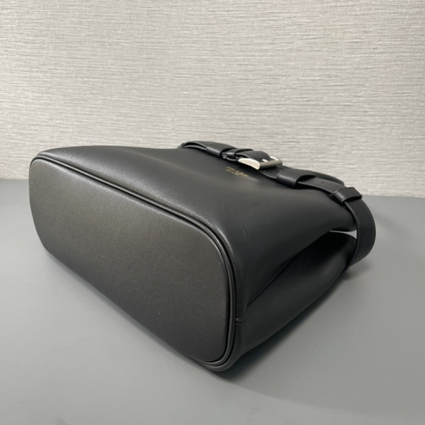 Pra*a buckle large leather handbag with belt-32*23*11cm