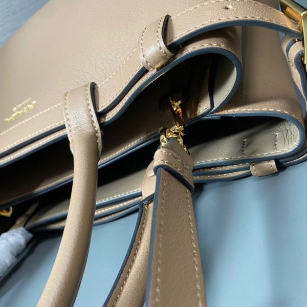 Pra*a buckle leather handbag with double belt-35*25*14cm