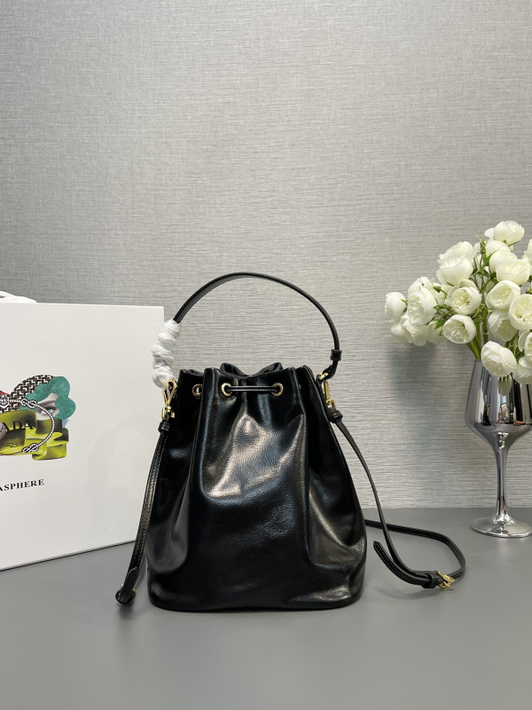 Pra*a duet naplak patent leather bucket bag