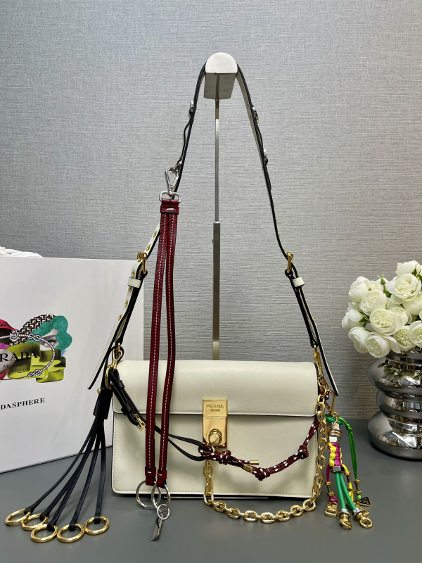 Pra*a soft sound small leather shoulder bag with charms