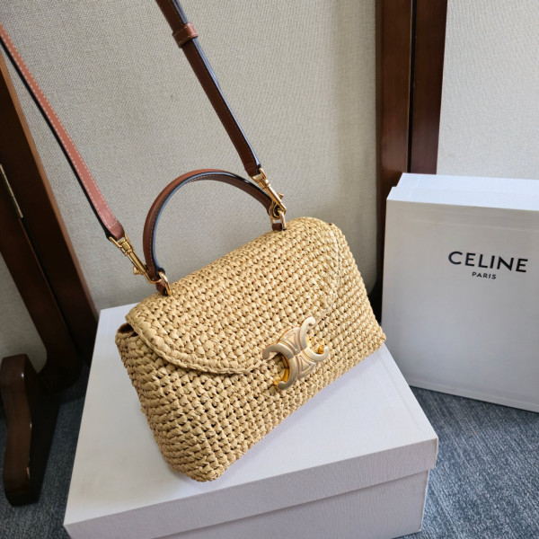 Ce**e teen nino bag in raffia and calfskin - 20.5 x 13 x 8cm