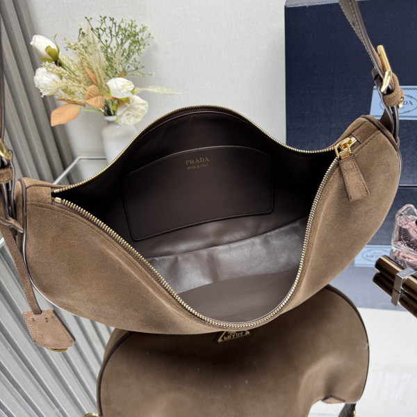 Pra*a demi-lune large suede shoulder bag